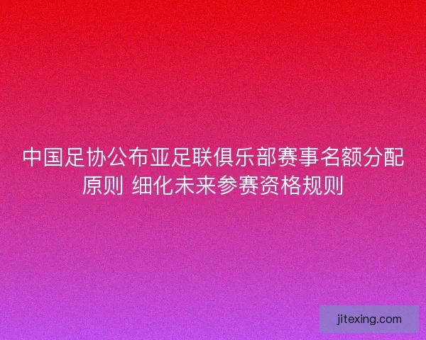 中国足协公布亚足联俱乐部赛事名额分配原则 细化未来参赛资格规则